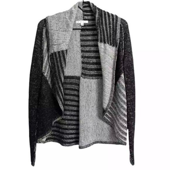 CAbi Women's Wool Blend Cardigan Sweater Open Collared Gray Black Long Sleeve M - Picture 1 of 6
